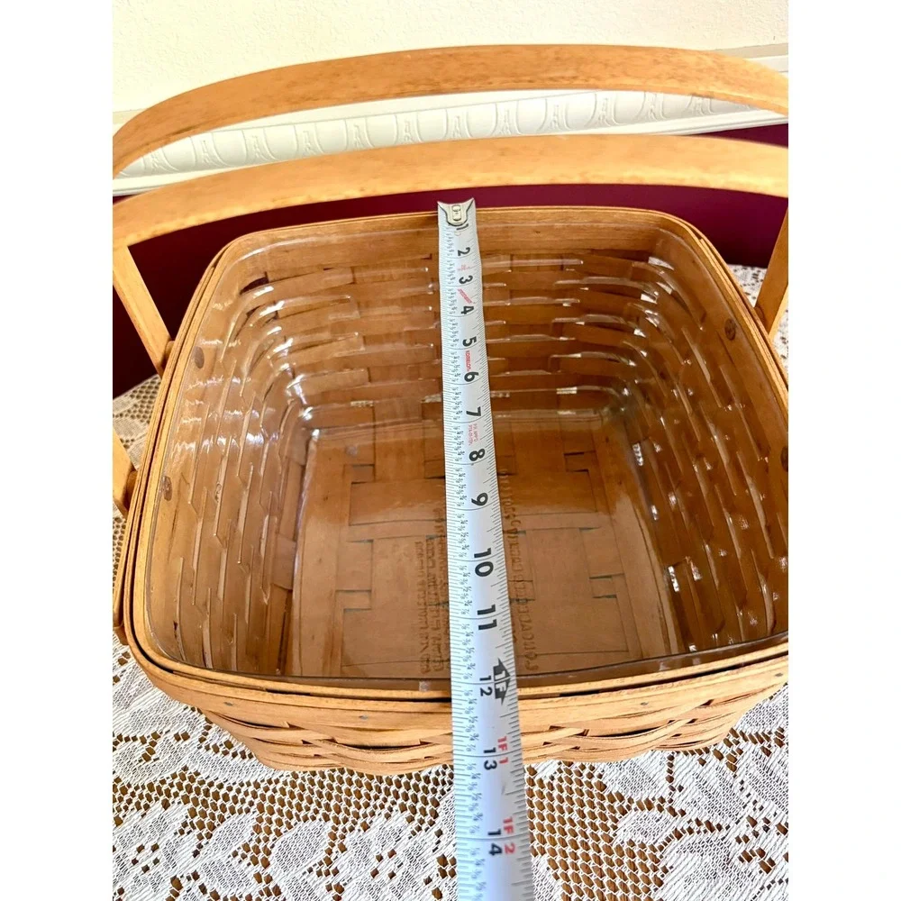 Longaberger 1992 Handwoven Square Cake Basket Dual Handle Liner USA Made 12x12x6